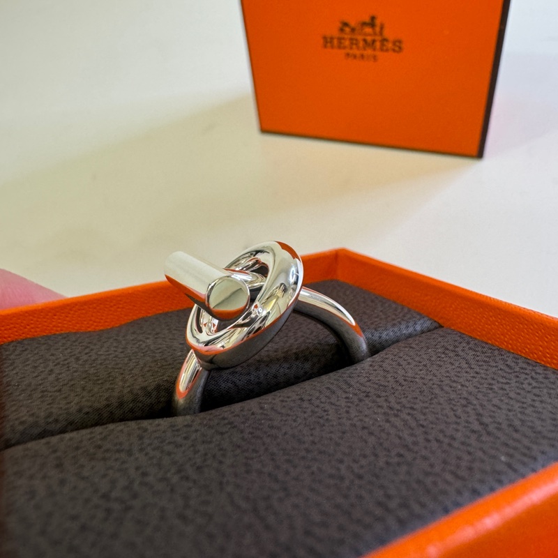 全新｜愛馬仕 Echappee Hermes戒指 小Q 銀戒-6