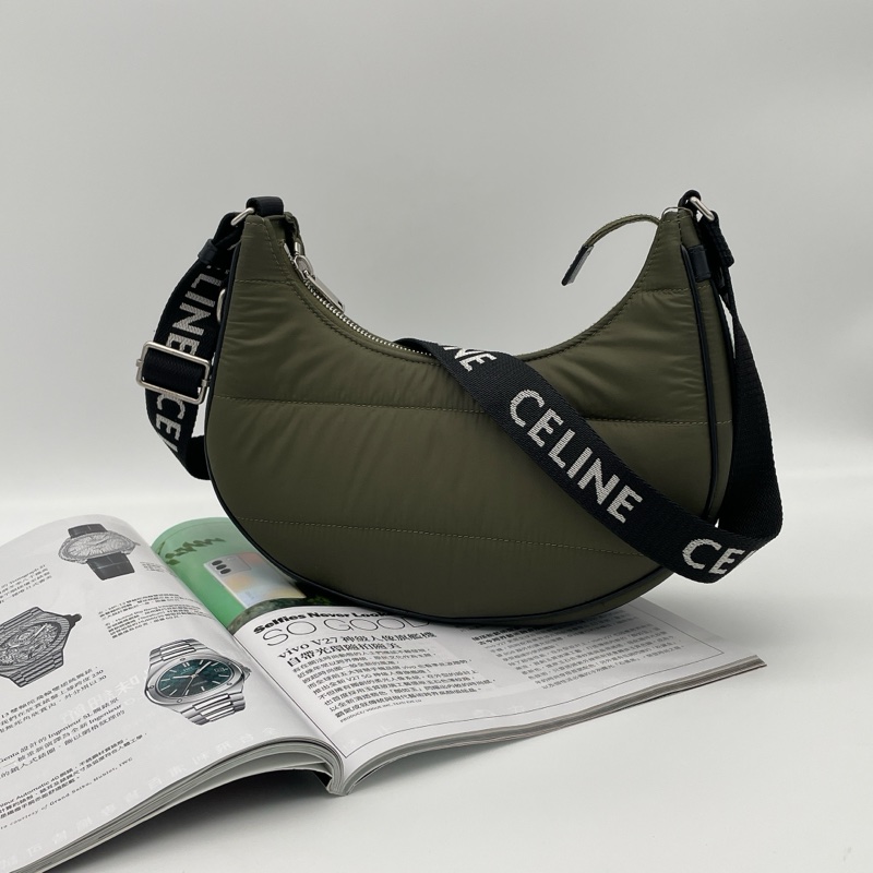 Celine 墨綠色尼龍彎月包-0