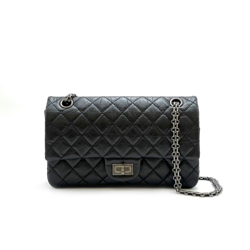 CHANEL 2.55經典口蓋包 24 - 黑銀30開-0