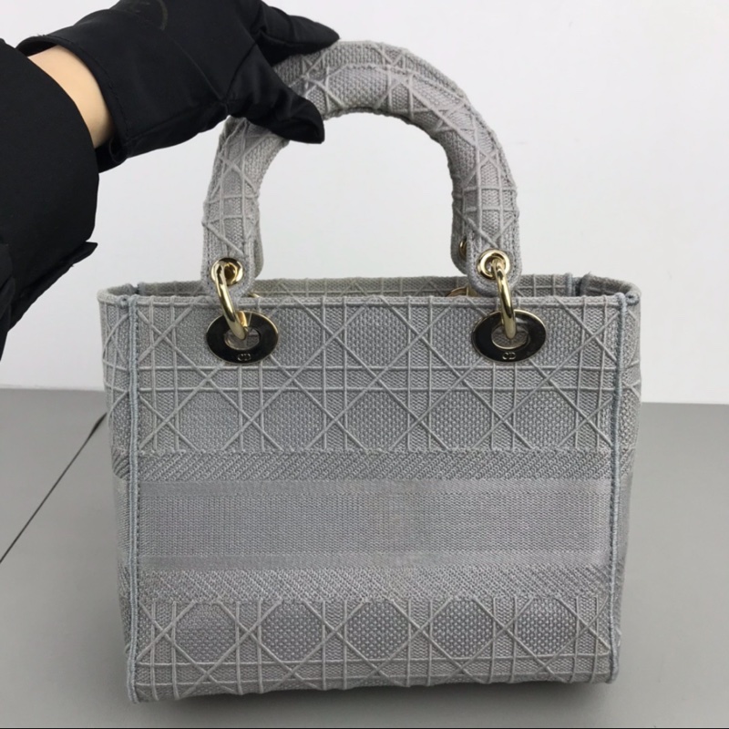 DIOR 岩石灰藤格紋刺繡D-Lite五格戴妃單肩斜挎手提包-1