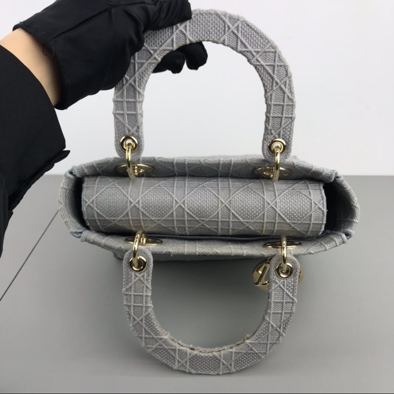 DIOR 岩石灰藤格紋刺繡D-Lite五格戴妃單肩斜挎手提包-4