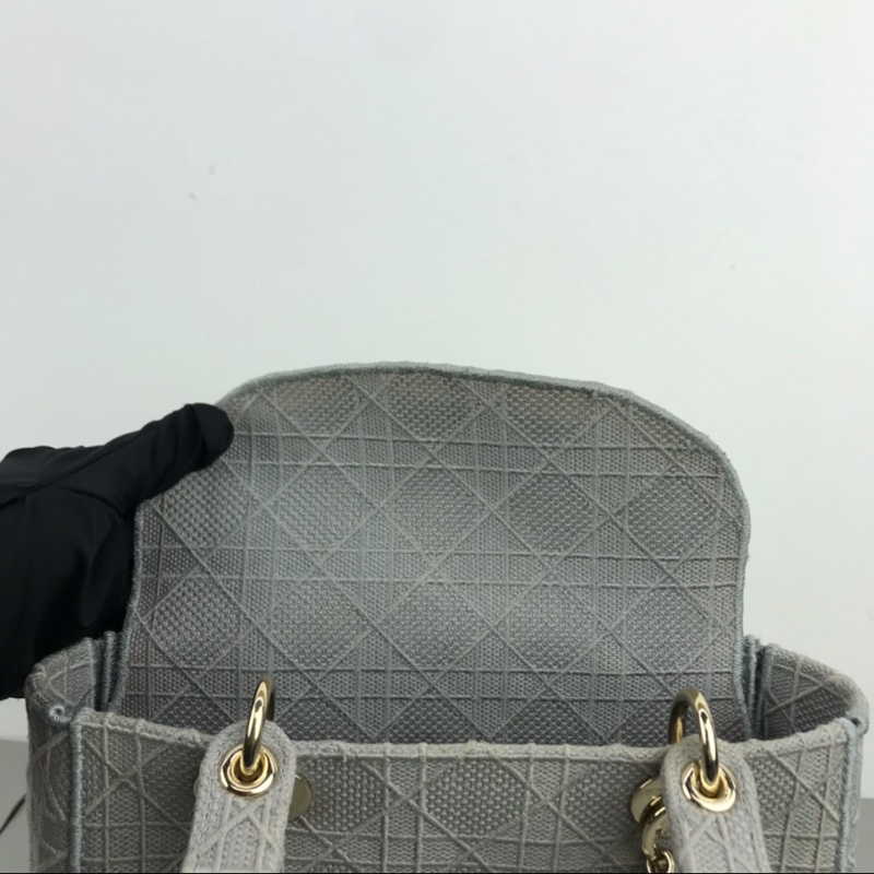 DIOR 岩石灰藤格紋刺繡D-Lite五格戴妃單肩斜挎手提包-7