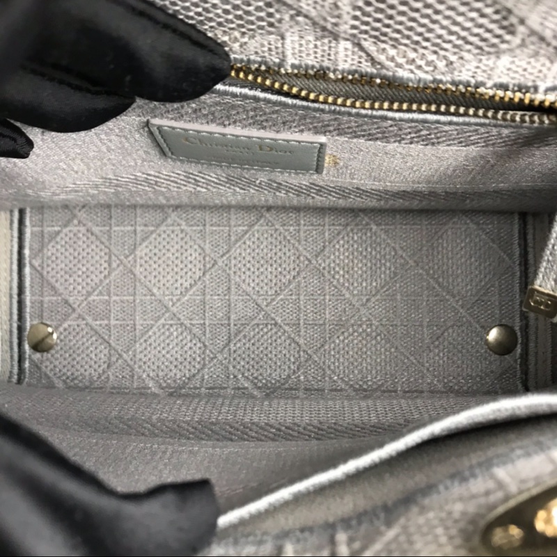 DIOR 岩石灰藤格紋刺繡D-Lite五格戴妃單肩斜挎手提包-8