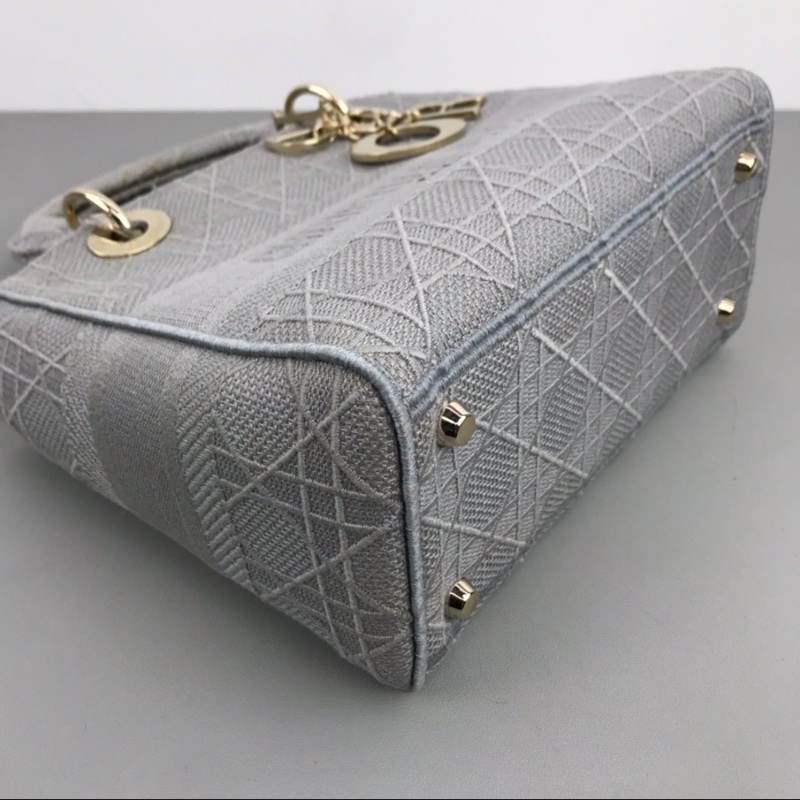 DIOR 岩石灰藤格紋刺繡D-Lite五格戴妃單肩斜挎手提包-9