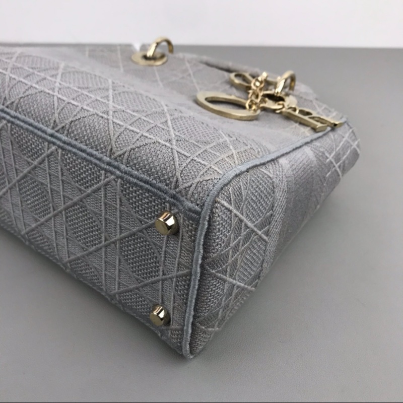 DIOR 岩石灰藤格紋刺繡D-Lite五格戴妃單肩斜挎手提包-10