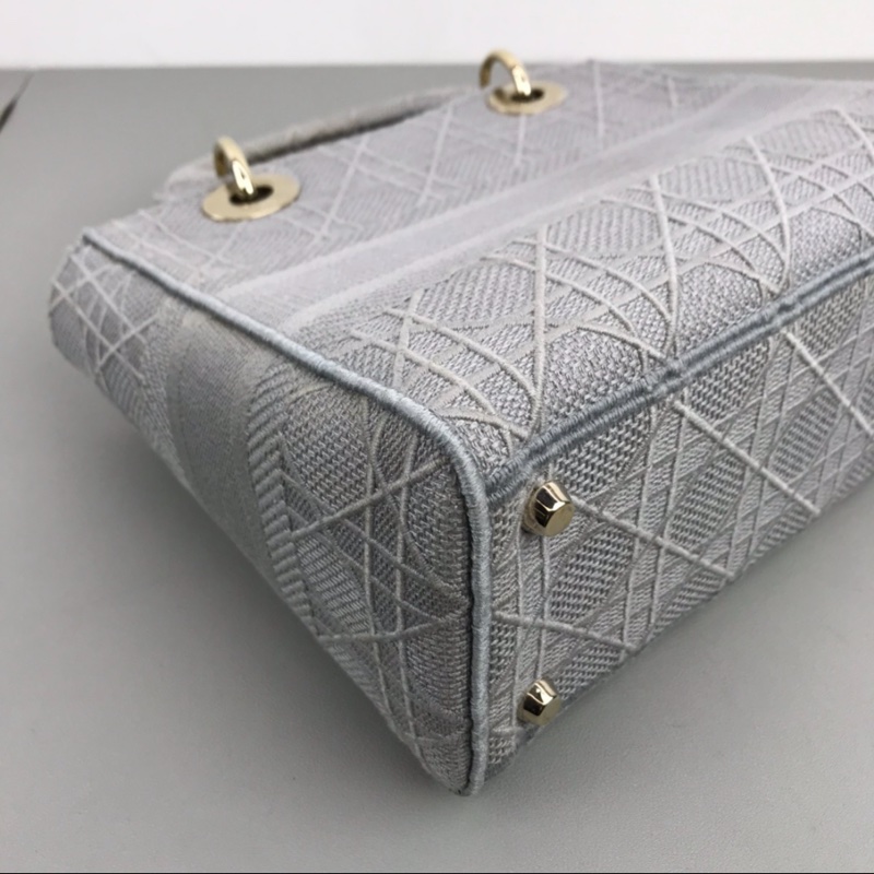 DIOR 岩石灰藤格紋刺繡D-Lite五格戴妃單肩斜挎手提包-11