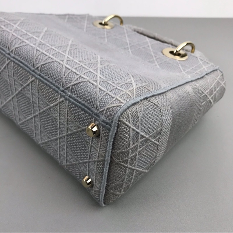 DIOR 岩石灰藤格紋刺繡D-Lite五格戴妃單肩斜挎手提包-12