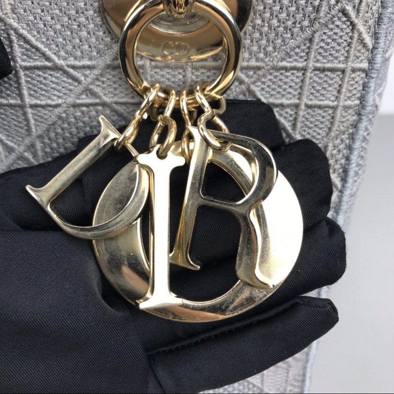 DIOR 岩石灰藤格紋刺繡D-Lite五格戴妃單肩斜挎手提包-15