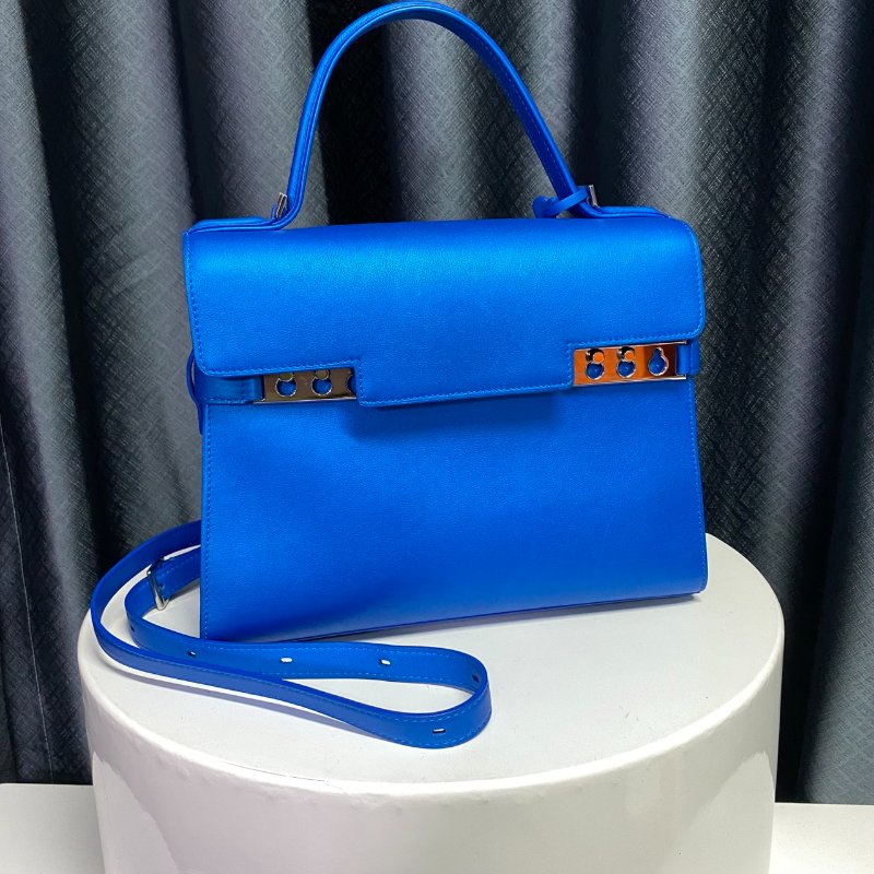 Delvaux 德爾沃 Tempete 金屬藍色手提肩背兩用包-0