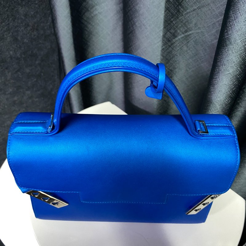 Delvaux 德爾沃 Tempete 金屬藍色手提肩背兩用包-9