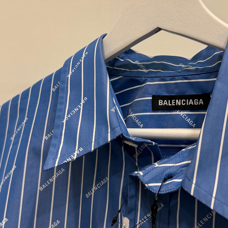 99新僅試穿｜巴黎世家 Balenciaga 藍白logo襯衫 39號-8