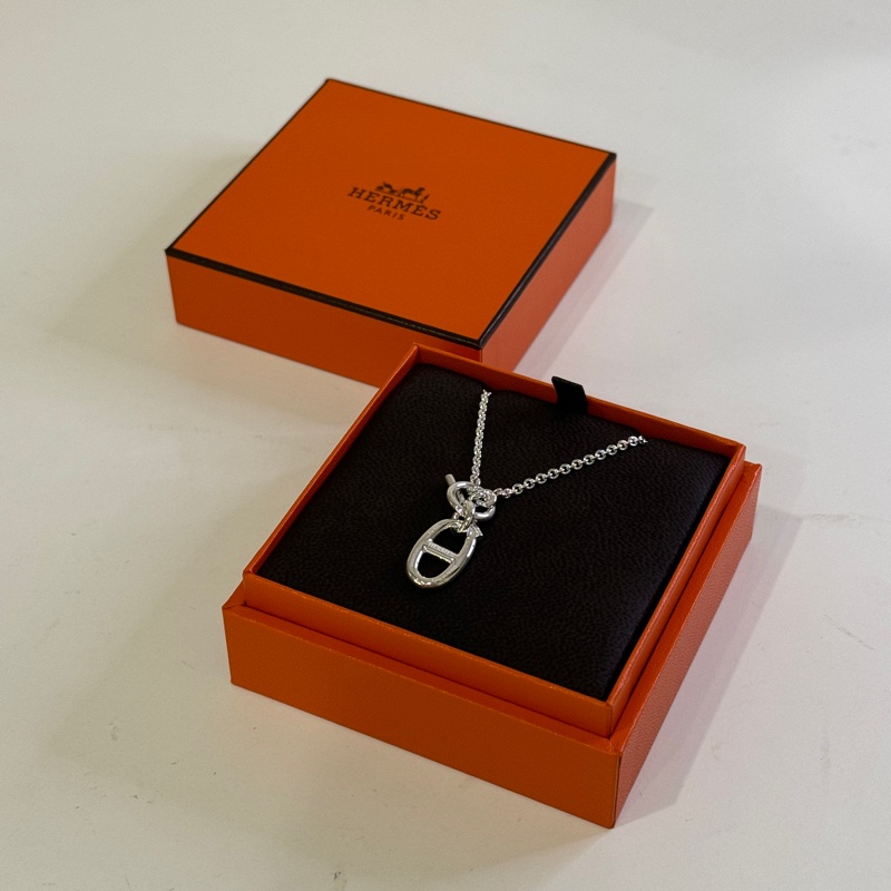 全新|愛馬仕 Hermes Chaine d'Ancre豬鼻子 項鍊 銀色-0