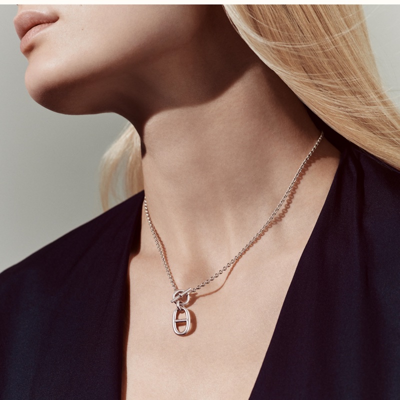 全新|愛馬仕 Hermes Chaine d'Ancre豬鼻子 項鍊 銀色-5