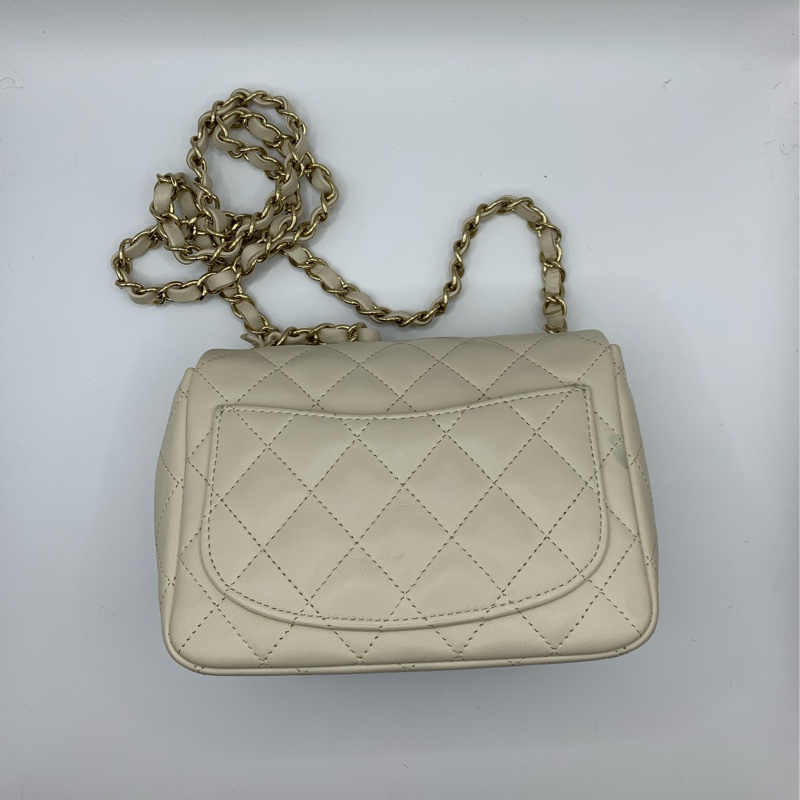 9新 Chanel香奈兒米色羊皮金鏈方胖子-3