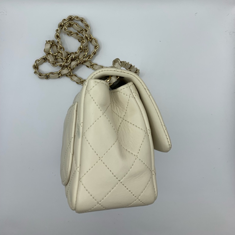 9新 Chanel香奈兒米色羊皮金鏈方胖子-4