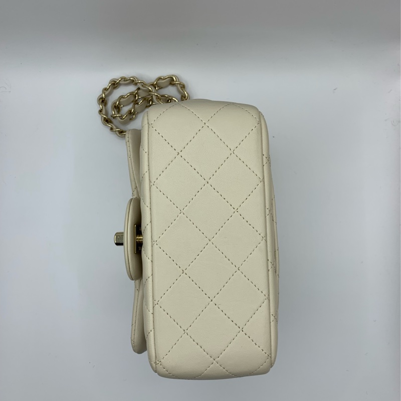 9新 Chanel香奈兒米色羊皮金鏈方胖子-6