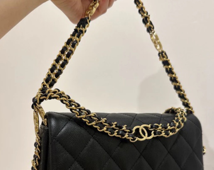 絕版限量 不撞包 硬挺耐用 荔枝牛chanel cf20 mini香奈兒 口蓋包 黑金雙鏈條 肩揹/斜揹-4
