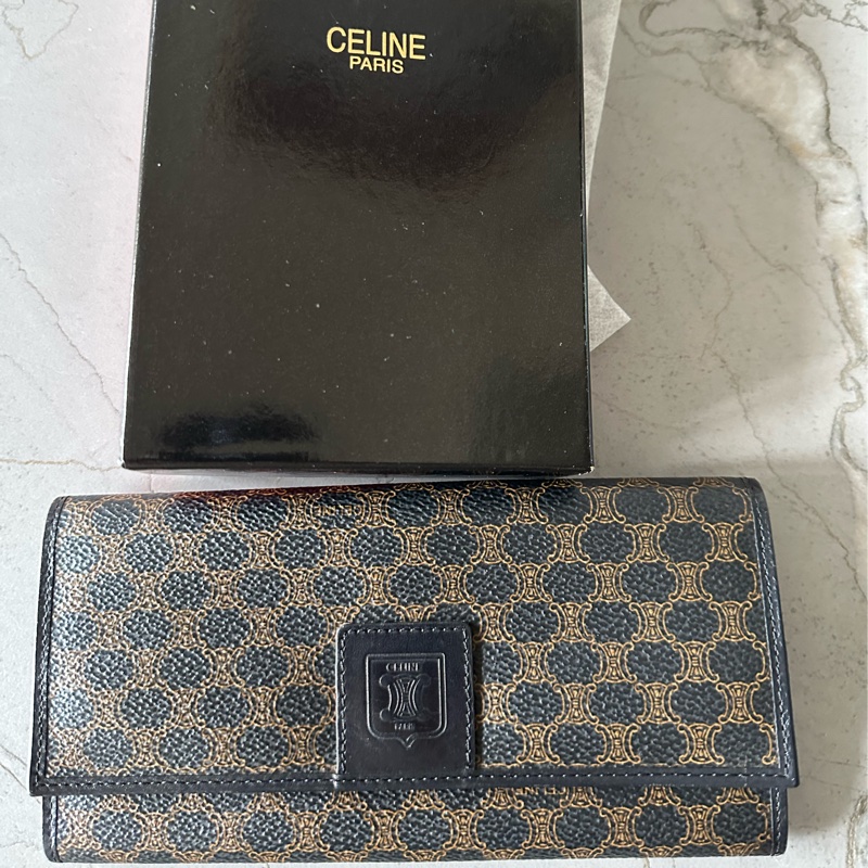 Vintage Celine 黑花長銀包-0