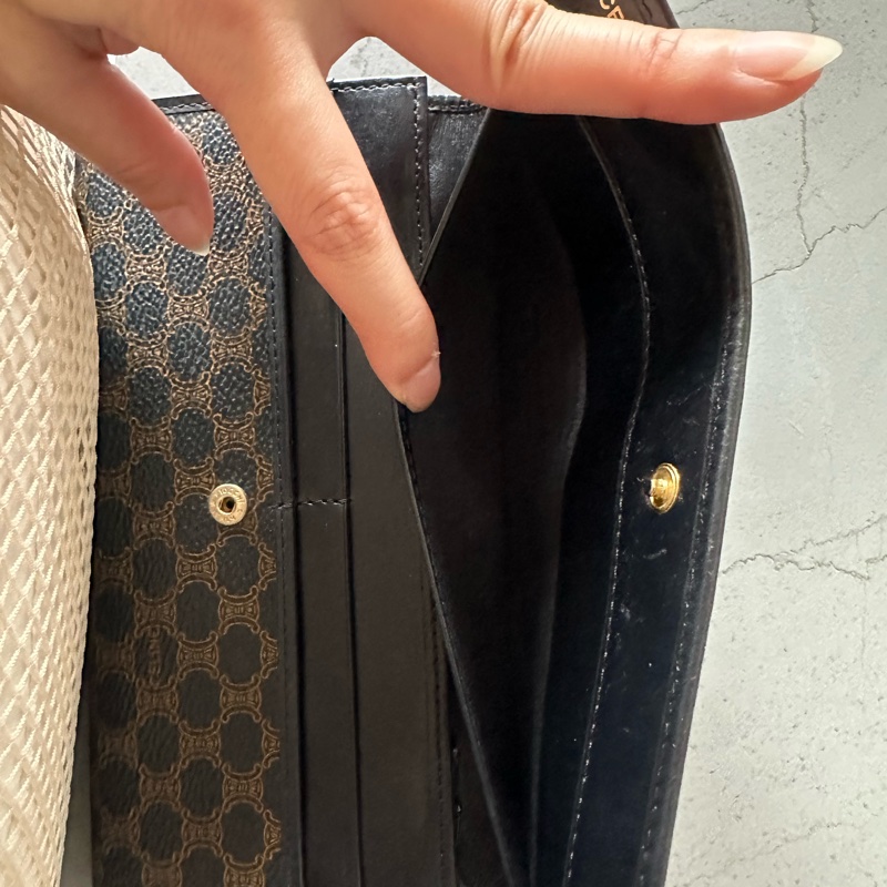 Vintage Celine 黑花長銀包-4