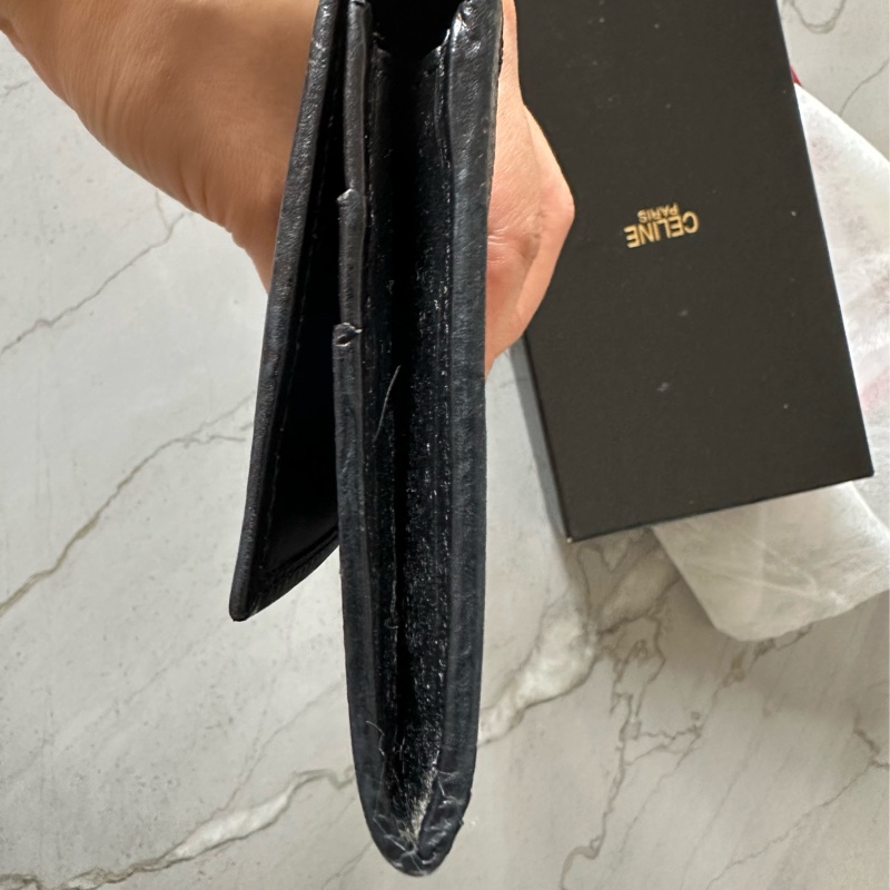 Vintage Celine 黑花長銀包-5