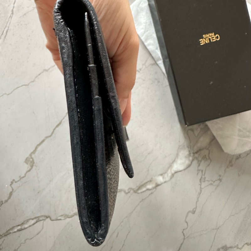 Vintage Celine 黑花長銀包-6
