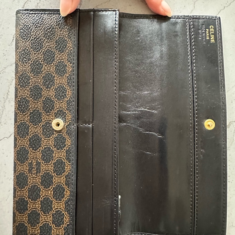 Vintage Celine 黑花長銀包-10