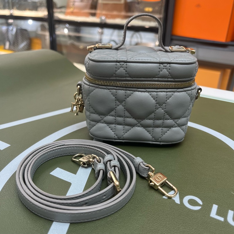 Dior Lady mini vanity藤格紋 霧霾藍色 gray 化妝包 小盒子 盒子包🩶-0