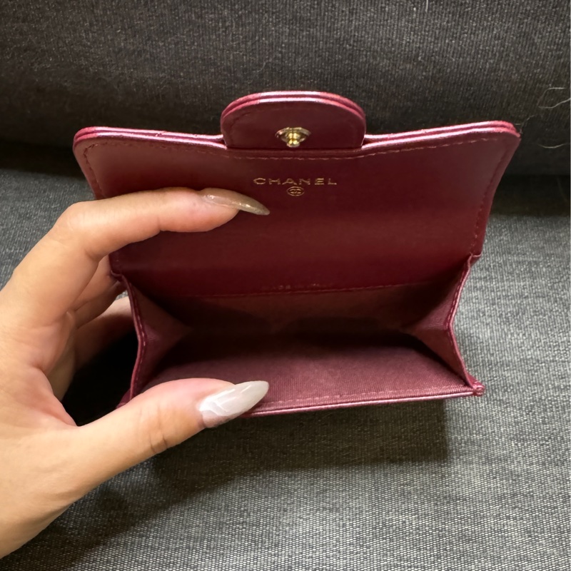 CHANEL 酒紅色卡包 單層卡包 小羊皮 小皮件 卡包-3