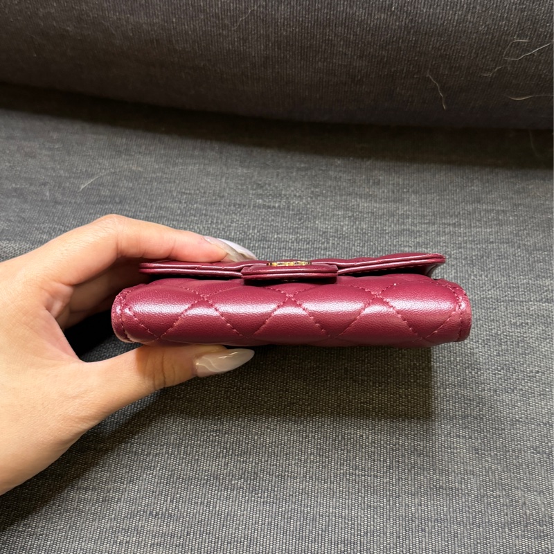 CHANEL 酒紅色卡包 單層卡包 小羊皮 小皮件 卡包-4