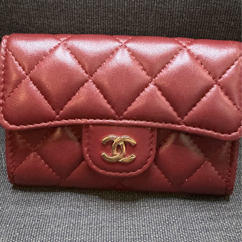CHANEL 酒紅色卡包 單層卡包 小羊皮 小皮件 卡包-6