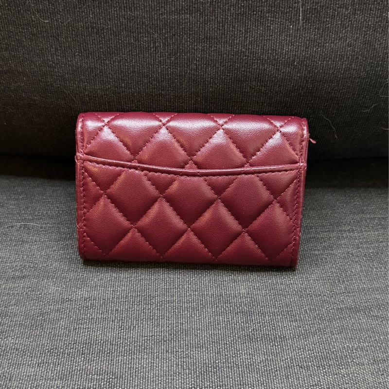 CHANEL 酒紅色卡包 單層卡包 小羊皮 小皮件 卡包-7