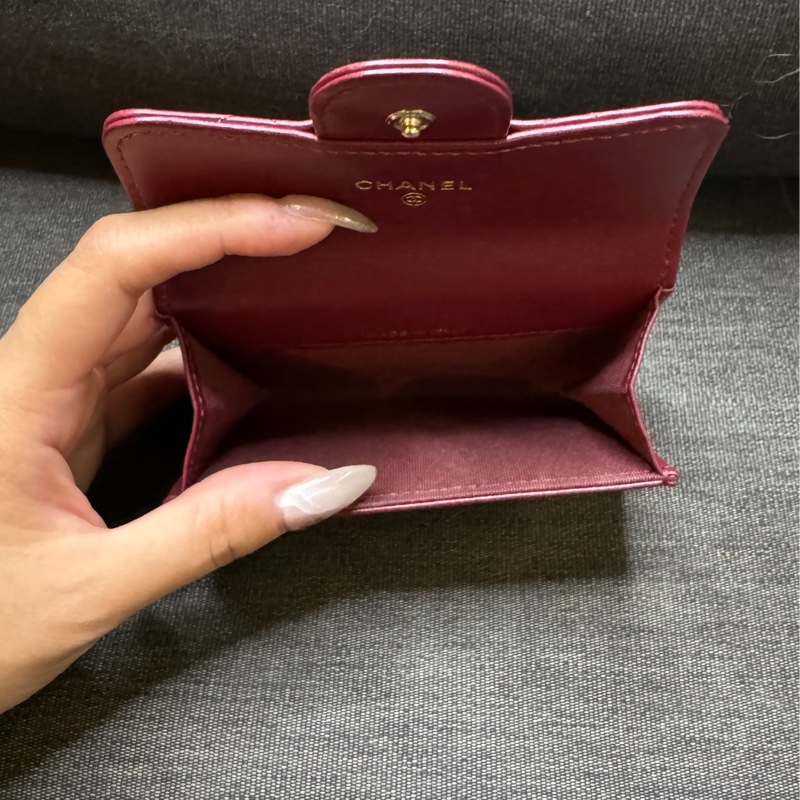 CHANEL 酒紅色卡包 單層卡包 小羊皮 小皮件 卡包-10