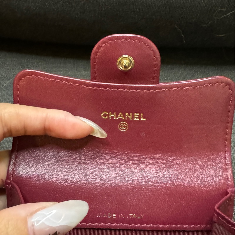 CHANEL 酒紅色卡包 單層卡包 小羊皮 小皮件 卡包-11