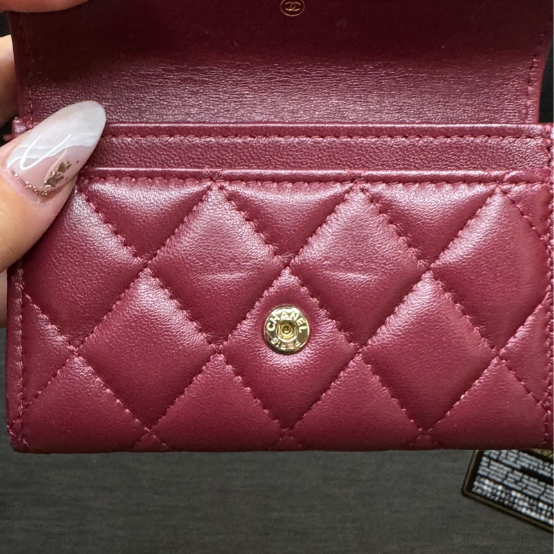 CHANEL 酒紅色卡包 單層卡包 小羊皮 小皮件 卡包-12