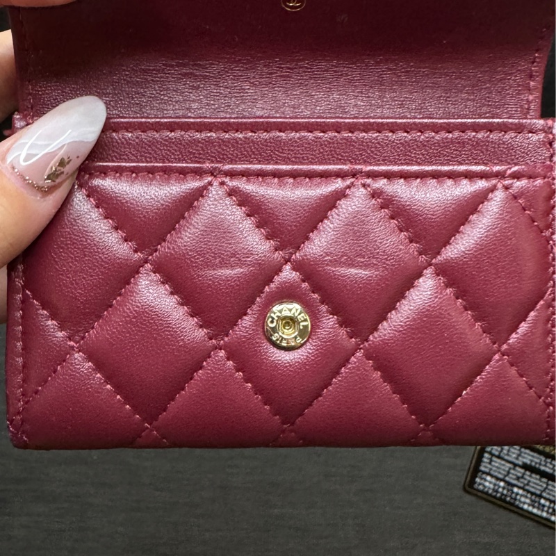 CHANEL 酒紅色卡包 單層卡包 小羊皮 小皮件 卡包-15