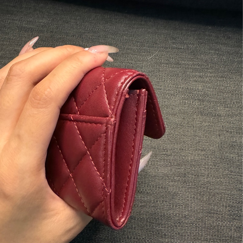 CHANEL 酒紅色卡包 單層卡包 小羊皮 小皮件 卡包-16