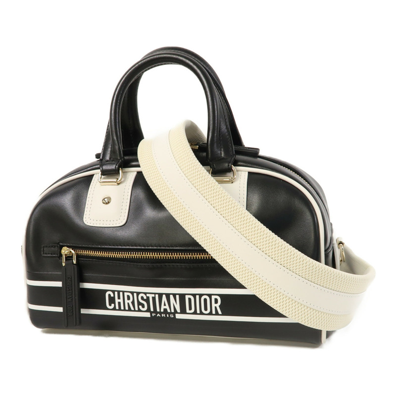 Dior 牛皮皮革Vibe Bowling Bag金扣手挽肩背兩用袋黑色/白色-2