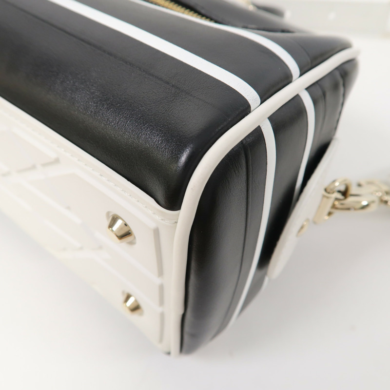 Dior 牛皮皮革Vibe Bowling Bag金扣手挽肩背兩用袋黑色/白色-11