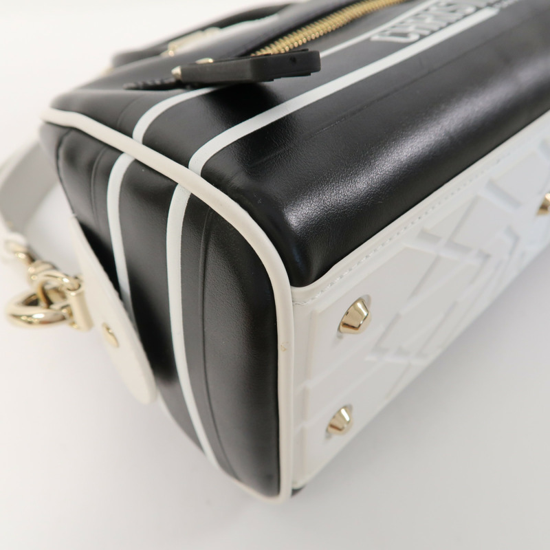 Dior 牛皮皮革Vibe Bowling Bag金扣手挽肩背兩用袋黑色/白色-12