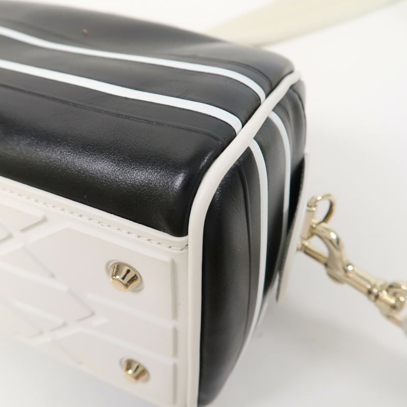 Dior 牛皮皮革Vibe Bowling Bag金扣手挽肩背兩用袋黑色/白色-13