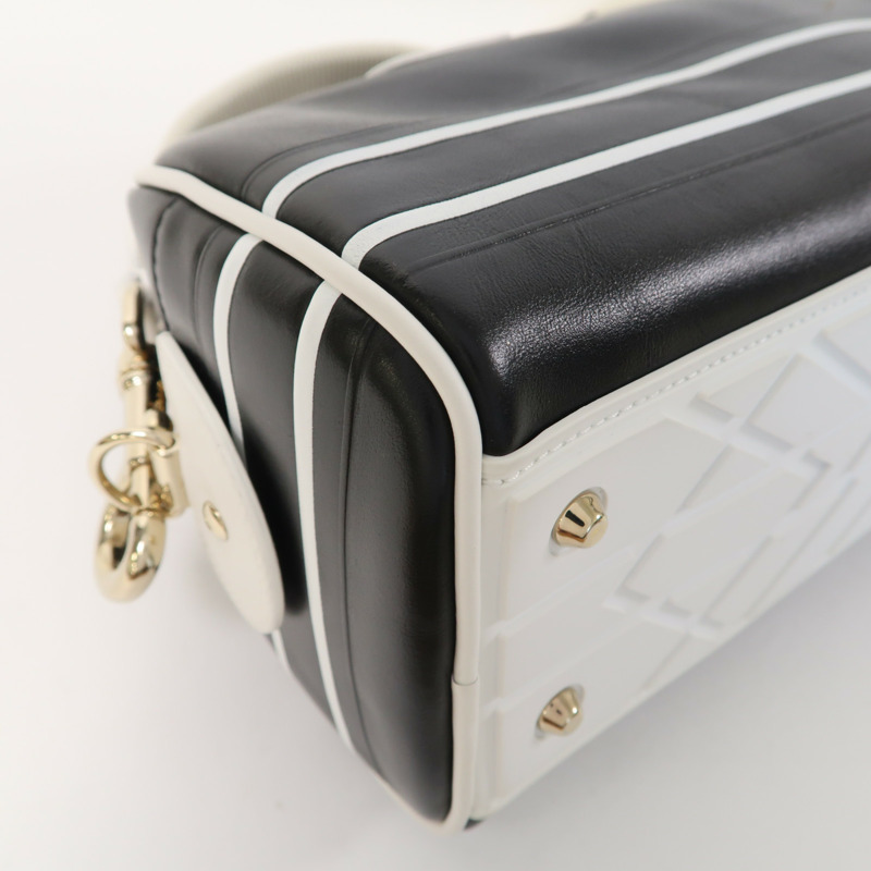 Dior 牛皮皮革Vibe Bowling Bag金扣手挽肩背兩用袋黑色/白色-14