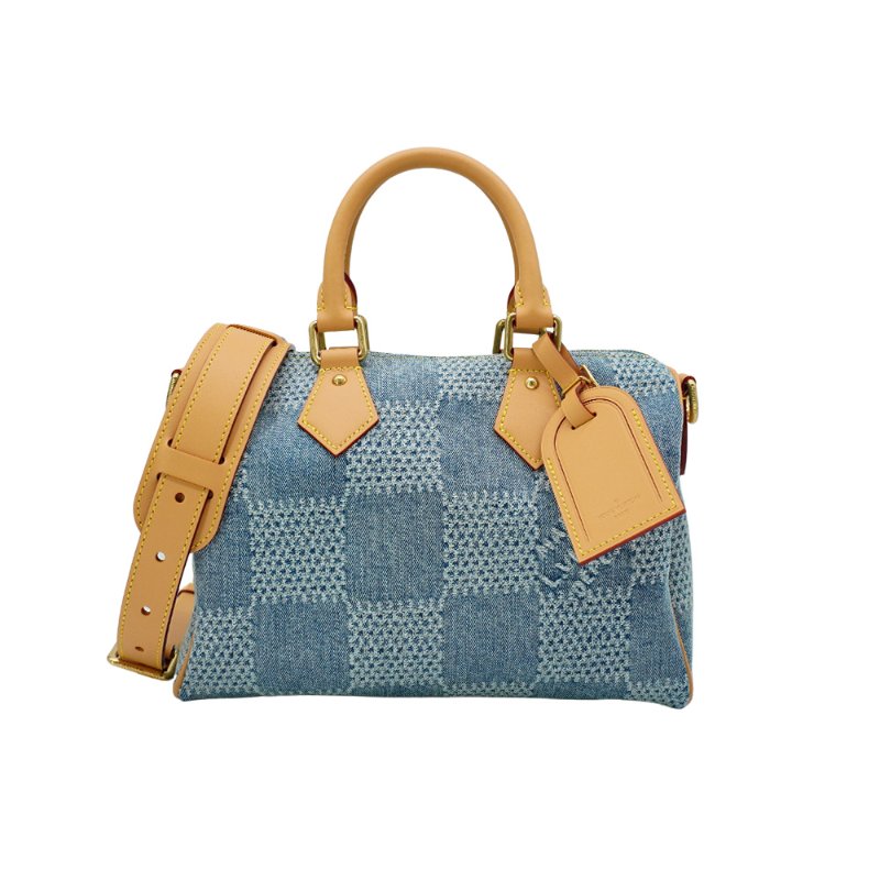 Louis Vuitton  Speedy 25 丹寧布棋盤格兩用波士頓包(N40700-牛仔藍)-1