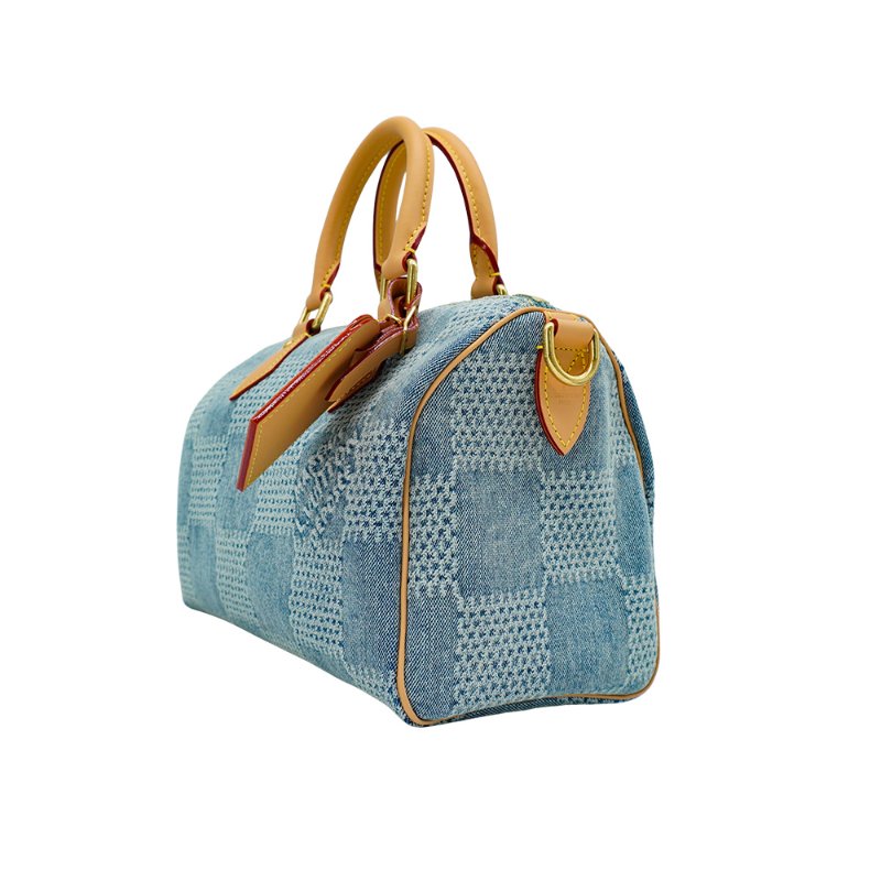 Louis Vuitton  Speedy 25 丹寧布棋盤格兩用波士頓包(N40700-牛仔藍)-2