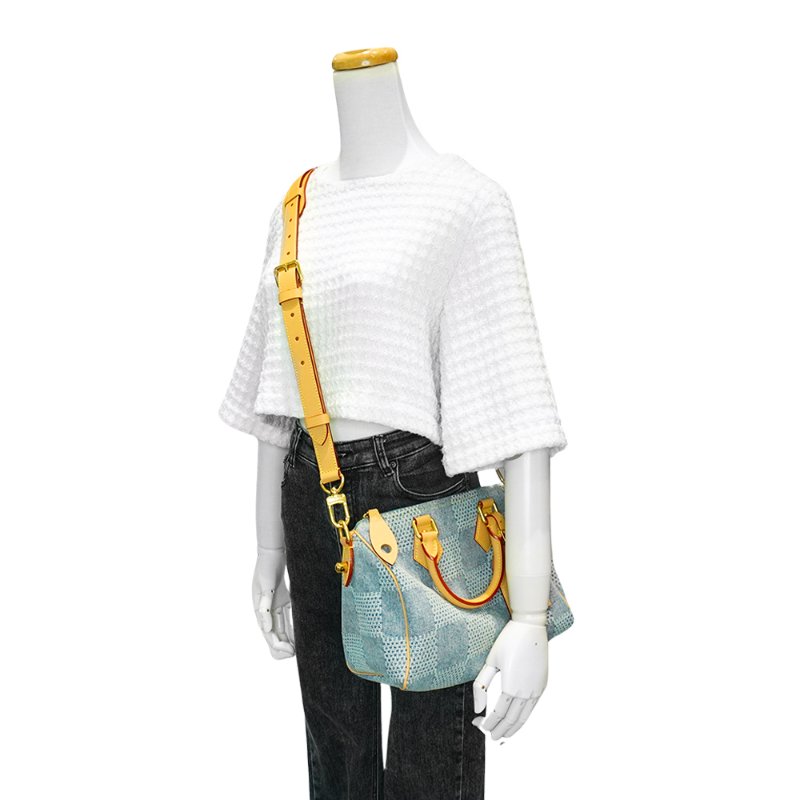 Louis Vuitton  Speedy 25 丹寧布棋盤格兩用波士頓包(N40700-牛仔藍)-6