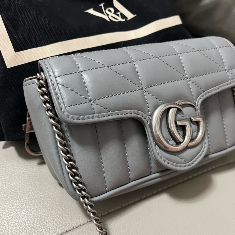 GUCCI GG Marmont Super Mini 超級迷你 肩背包 灰/銀色-1