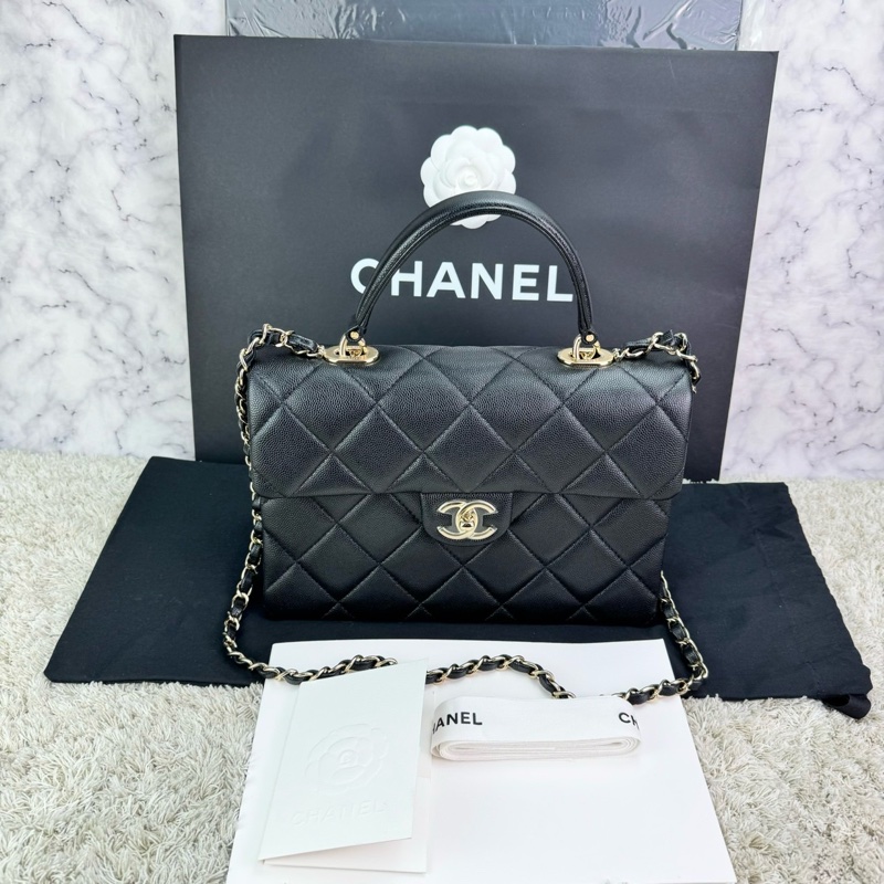 香奈兒 Chanel  24P春夏小球紋  手柄Kelly盒子  手提包  肩背包  斜背包黑色金釦-0