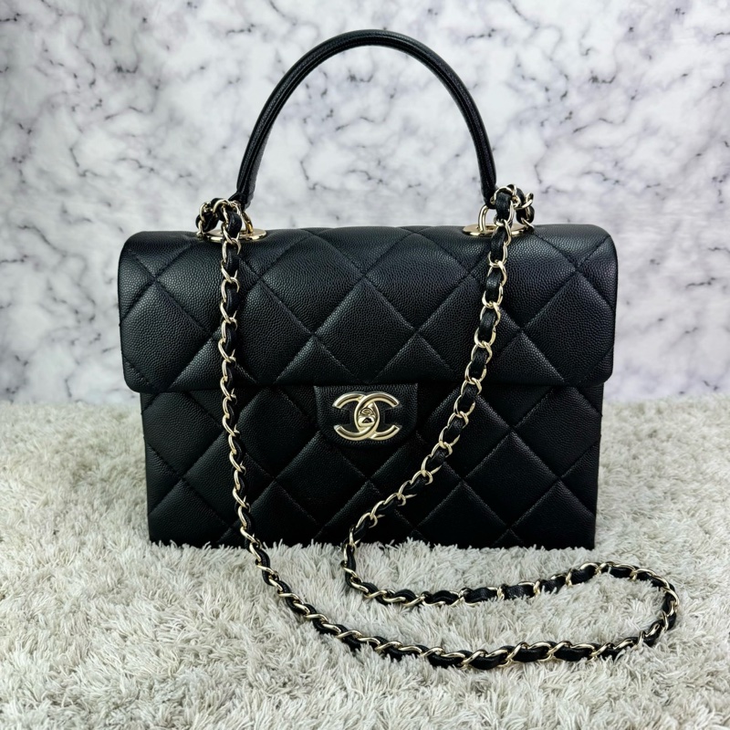 香奈兒 Chanel  24P春夏小球紋  手柄Kelly盒子  手提包  肩背包  斜背包黑色金釦-5