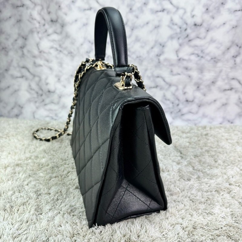 香奈兒 Chanel  24P春夏小球紋  手柄Kelly盒子  手提包  肩背包  斜背包黑色金釦-11