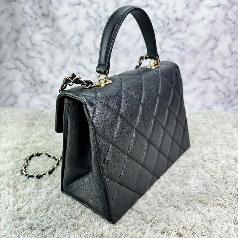 香奈兒 Chanel  24P春夏小球紋  手柄Kelly盒子  手提包  肩背包  斜背包黑色金釦-12