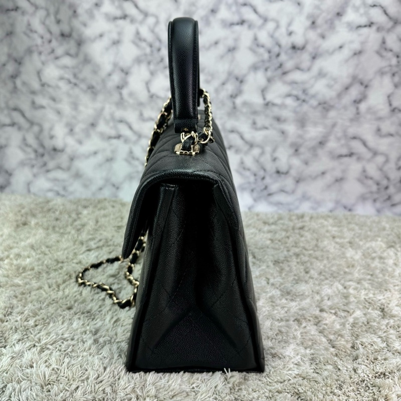 香奈兒 Chanel  24P春夏小球紋  手柄Kelly盒子  手提包  肩背包  斜背包黑色金釦-13